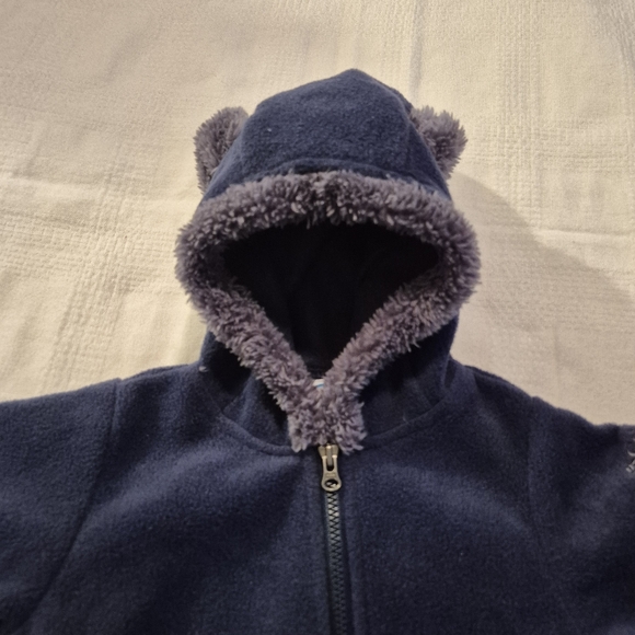 Columbia 0-3 months blue fleece zip up 1 piece bunting suit bear ears EUC - Picture 5 of 7